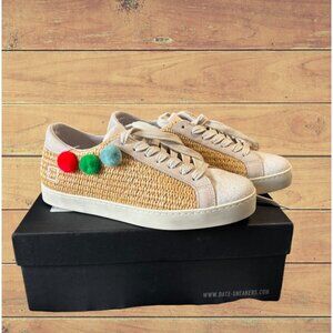 DATE Sneakers Pom Pom Raffia Women’s US 7, EU 38;  Neutral/Tan and White